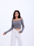 42241 TRİKO KAYIK YAKA CROP-GRİ resmi
